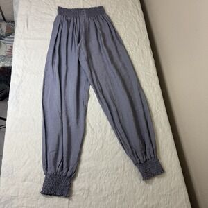 Aladdin Harem Pants Womens Small Grey Hippie Boho Smocked Beach Festival Renfair
